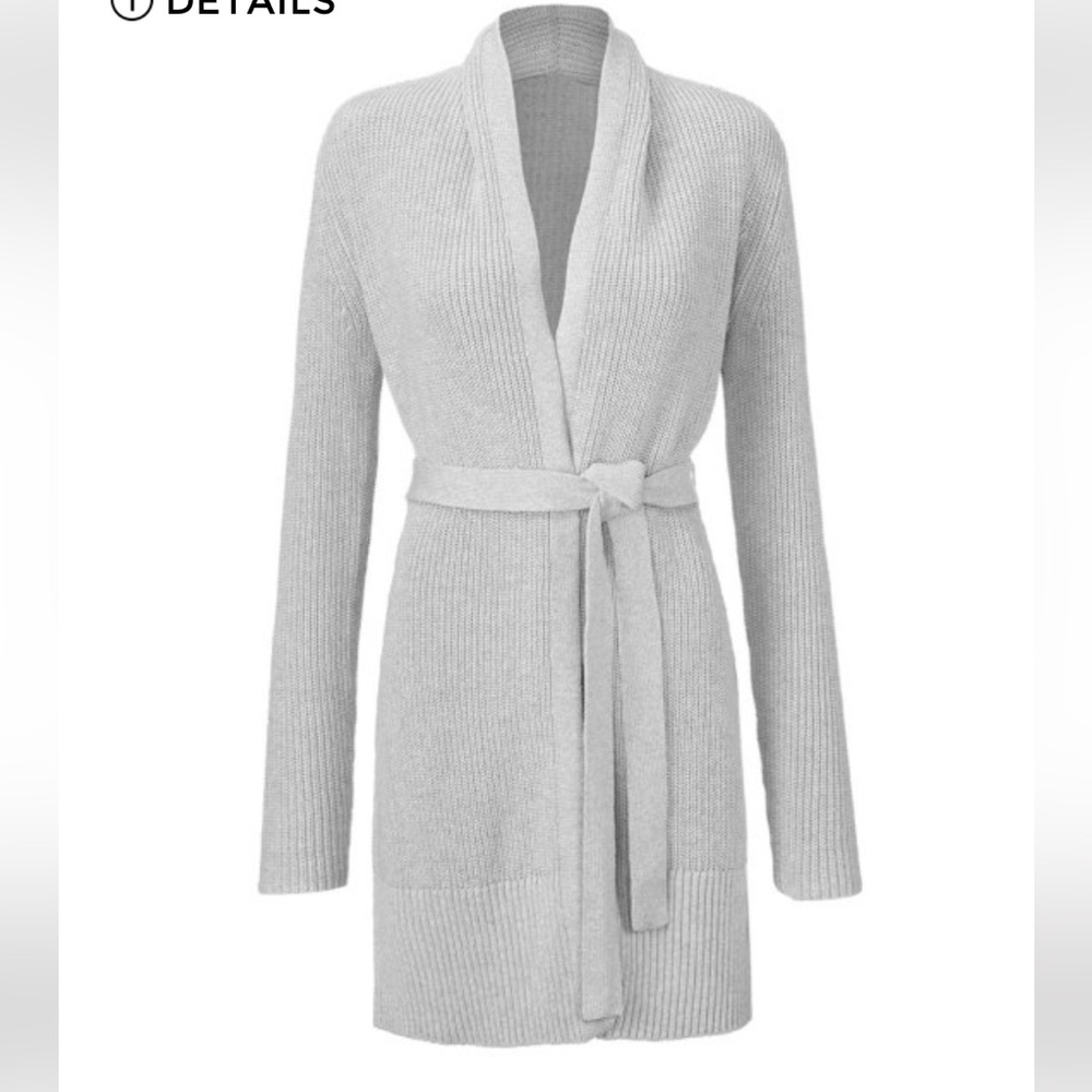 CAbi Gray Knit Belted Cardigan